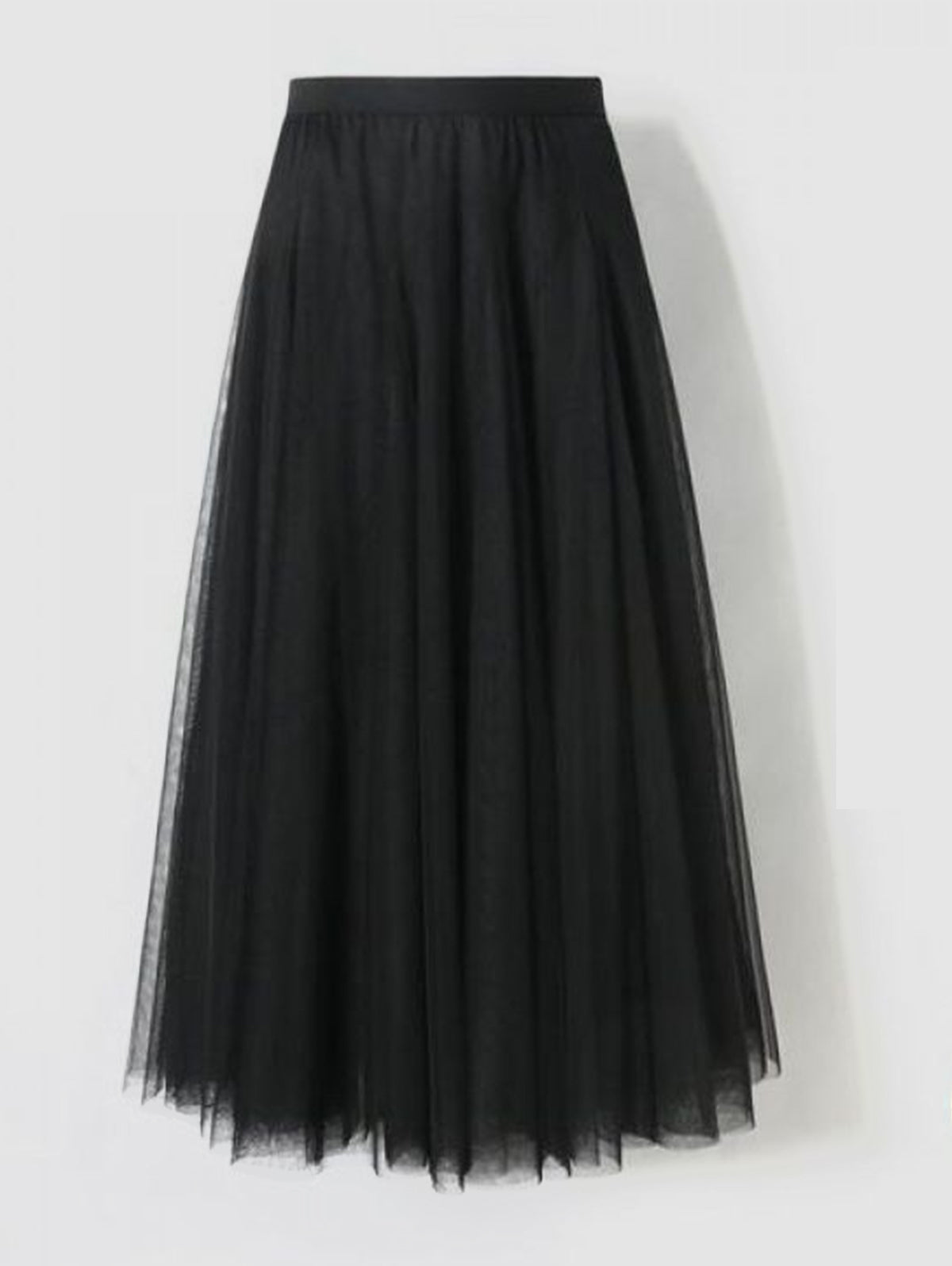 Daily Layered Pleated Stretchy Waist Solid Tulle Midi Skirt