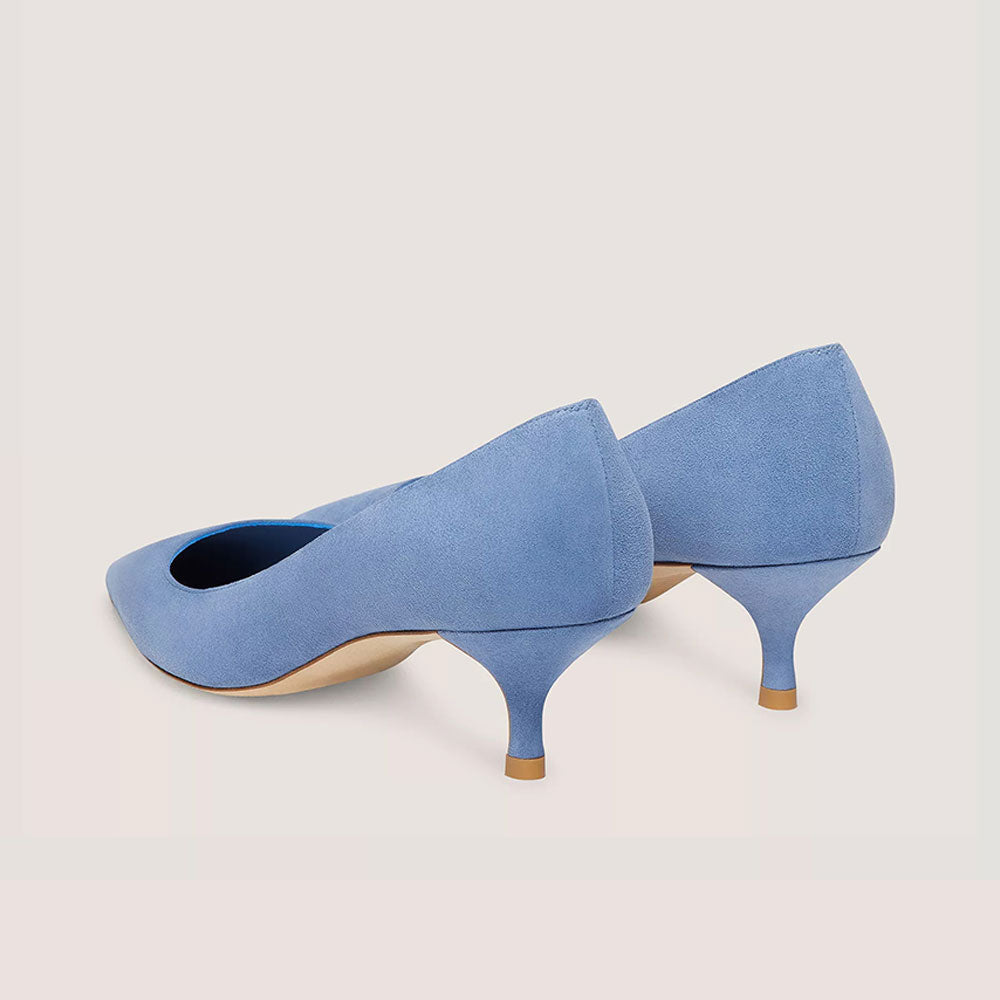 Elegant Blue Vegan Suede Pointed Toe Kitten Heel Pumps for Women