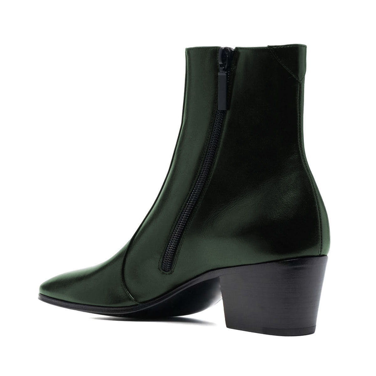 Dark Green Almond Toe Chunky Heel Side Zipper Short Boots for Women
