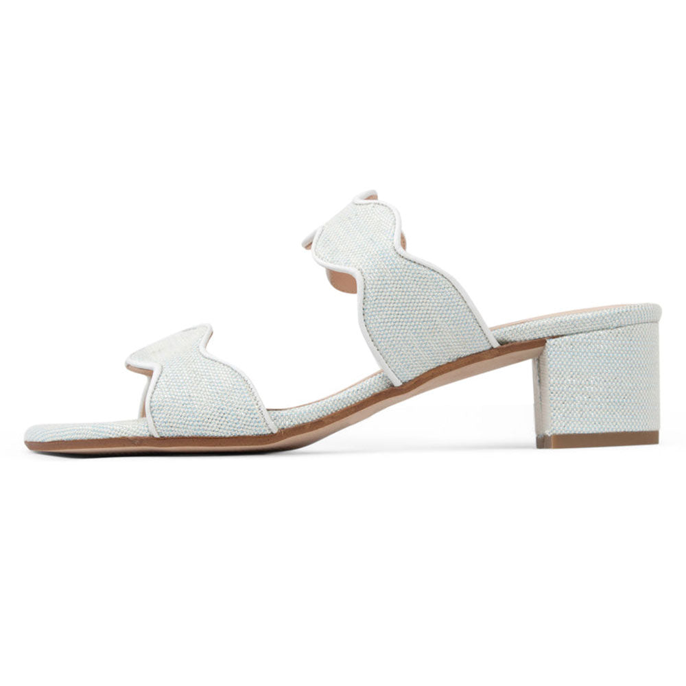 Elegant Round Toe Block Heel Pale Blue Slip On Sandals for Women