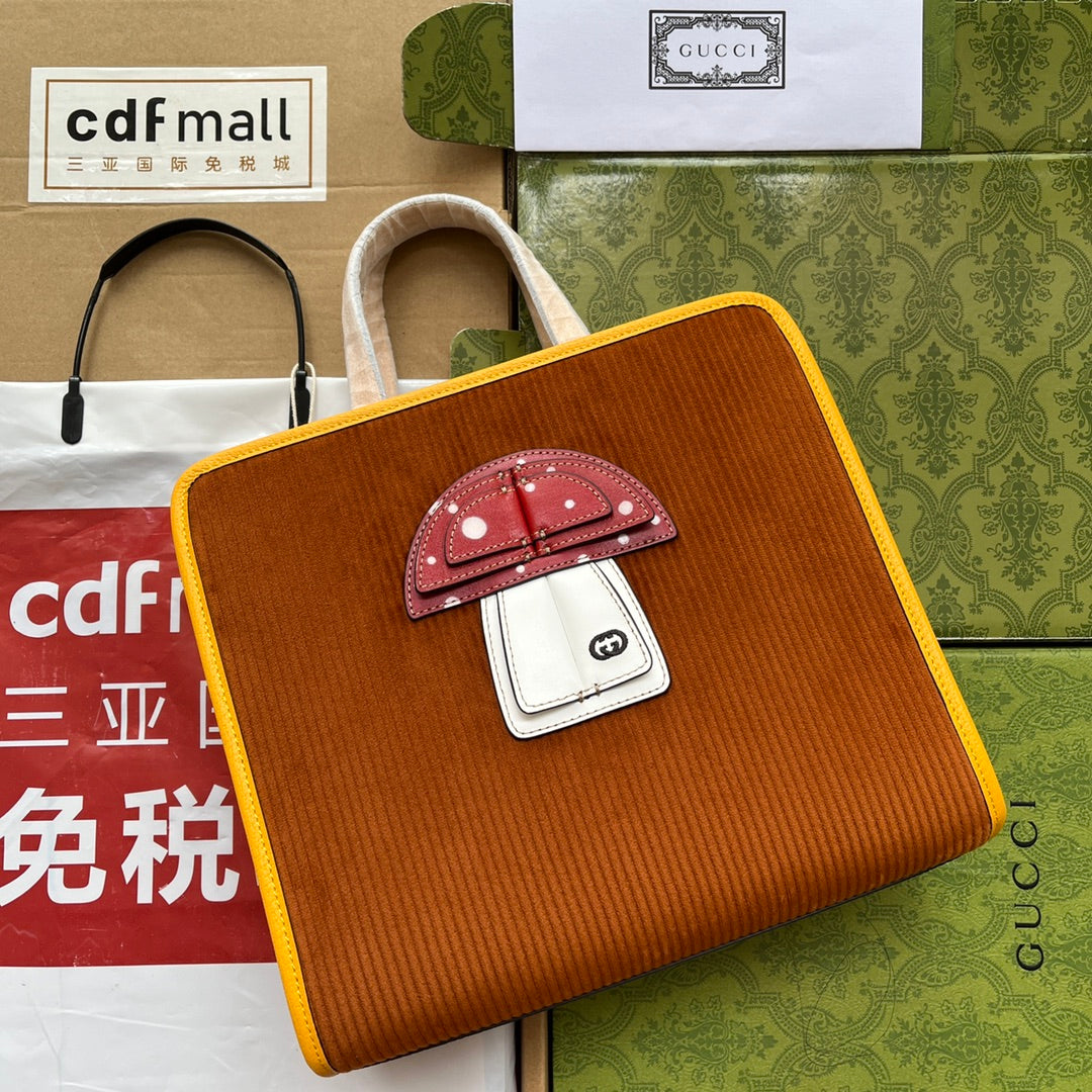 gg Children’s Mushroom Tote Bag Brown For Women, Women’s Bags 11.2in/28.5cm gg 705042 2S8HN 2886