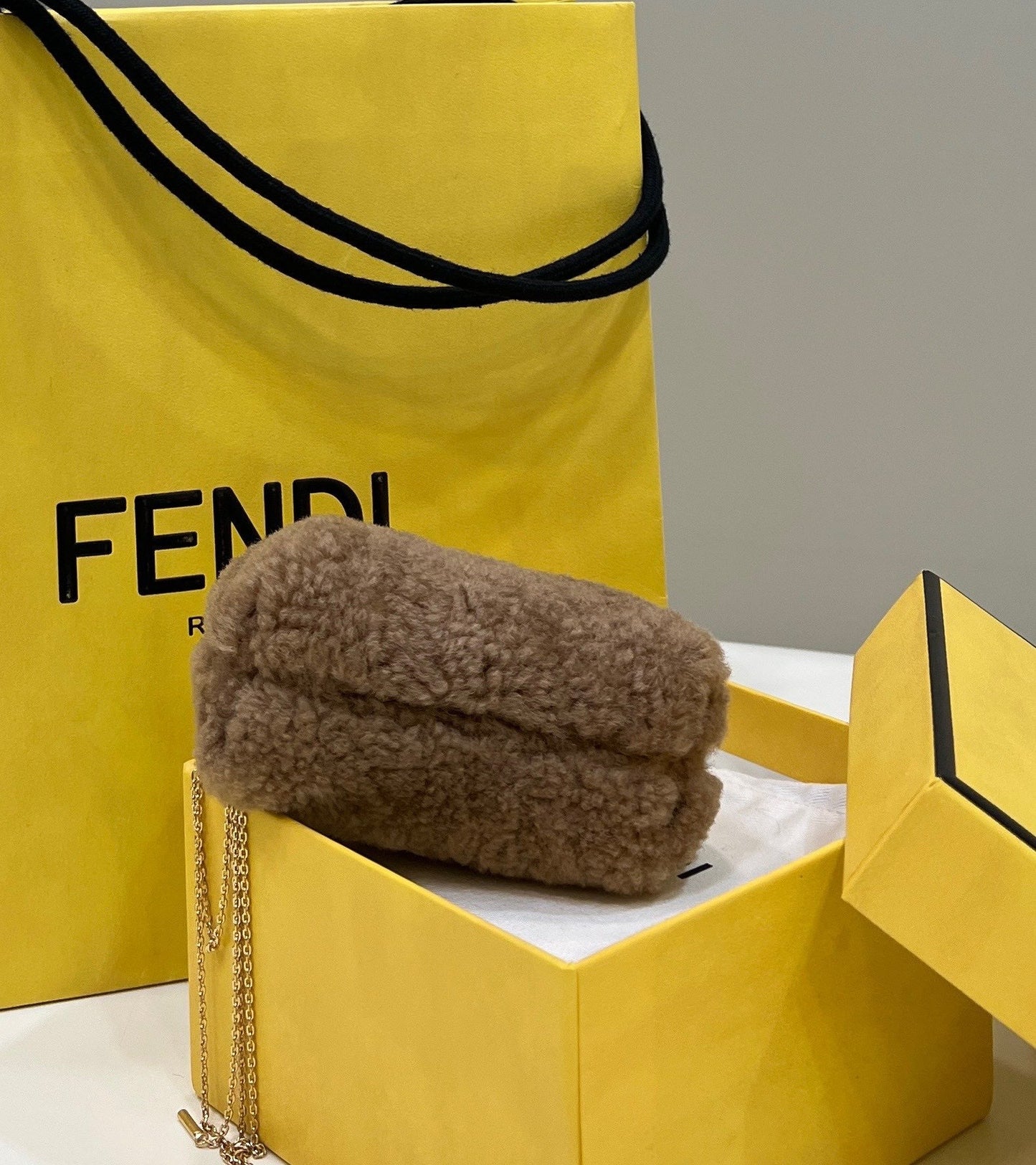 FI First Mini Brown Mink Bag For Woman 11.5cm/4in