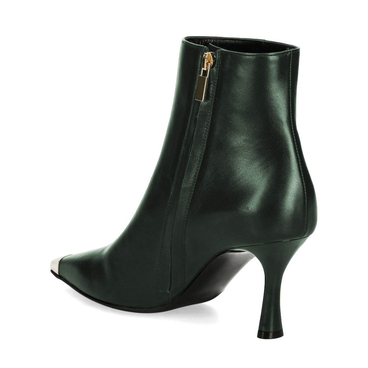 Dark Green Snip Toe Spool Heel Short Boots for Women with Zipper
