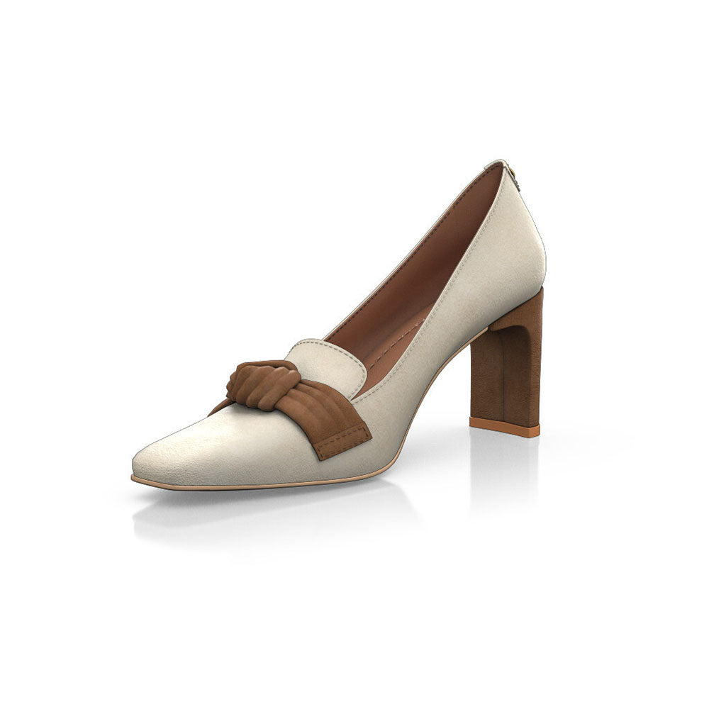Beige Square Toe 3'' Block Heel Elegant Pumps with Bow