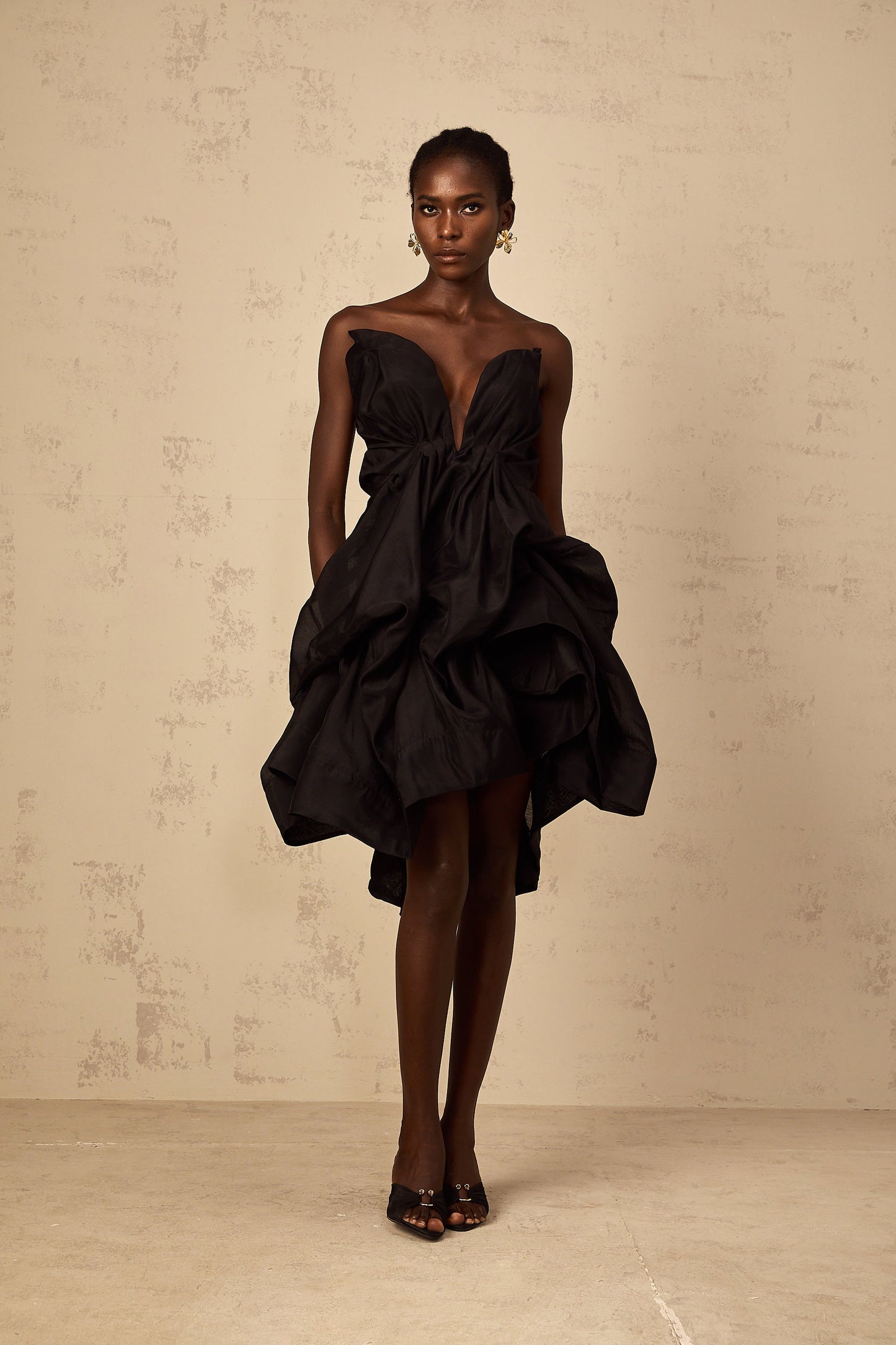 Elida Asymmetrical Pleated Cocktail Mini Dress