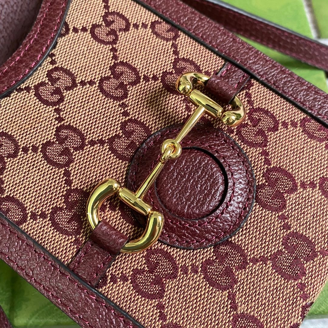 gg Horsebit 1955 Mini Bag Beige And Burgundy gg Supreme Canvas For Women 6.7in/17cm gg 625615F6B3G9865