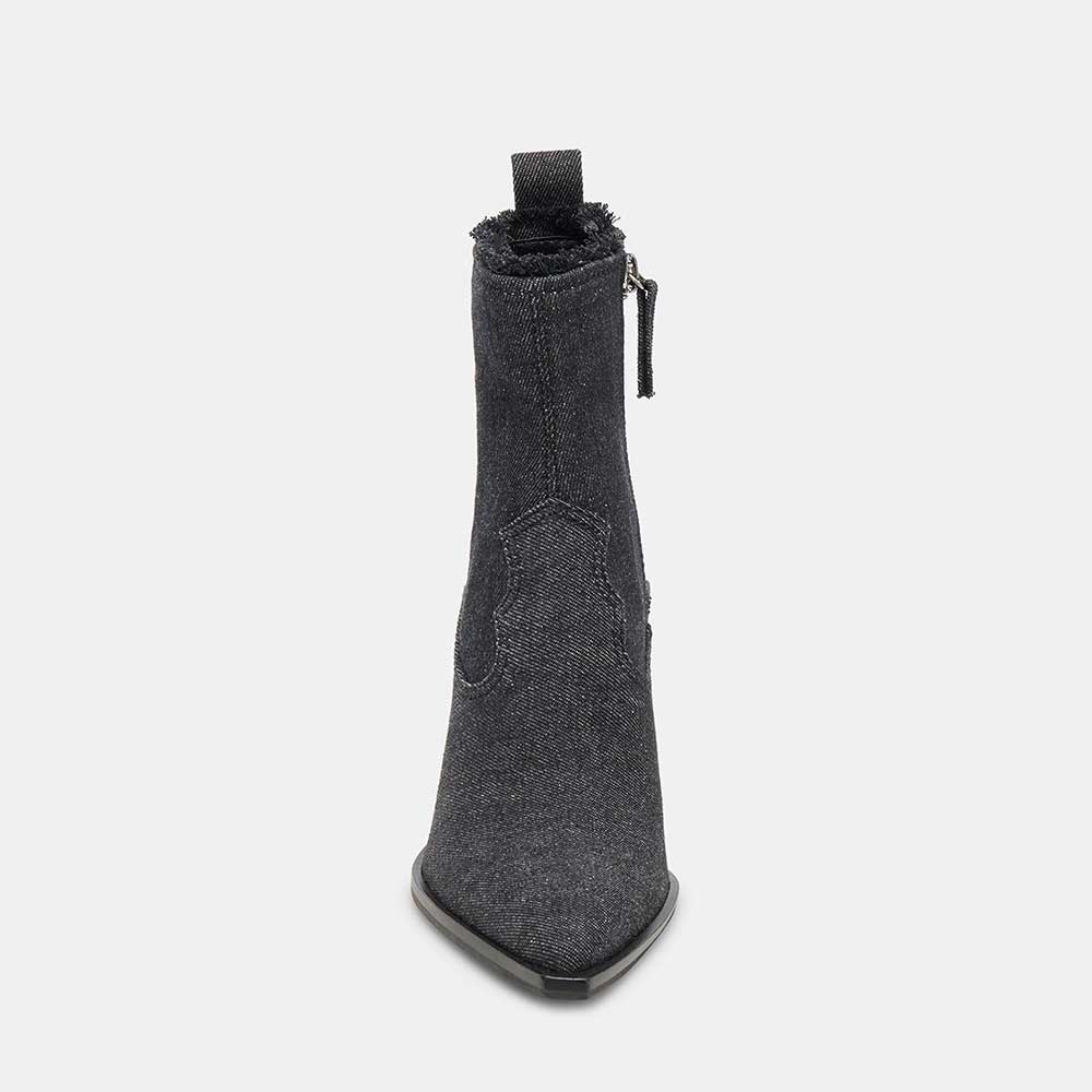 Denim Black Pointed Side-Zip Ankle Boots for Women