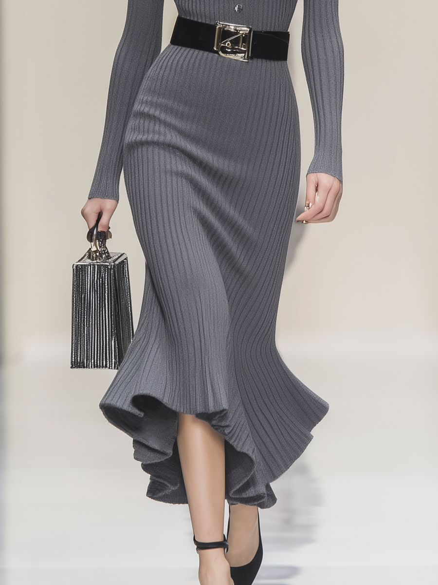 Elegant V-neck Long Sleeve Knitted Maxi Dress