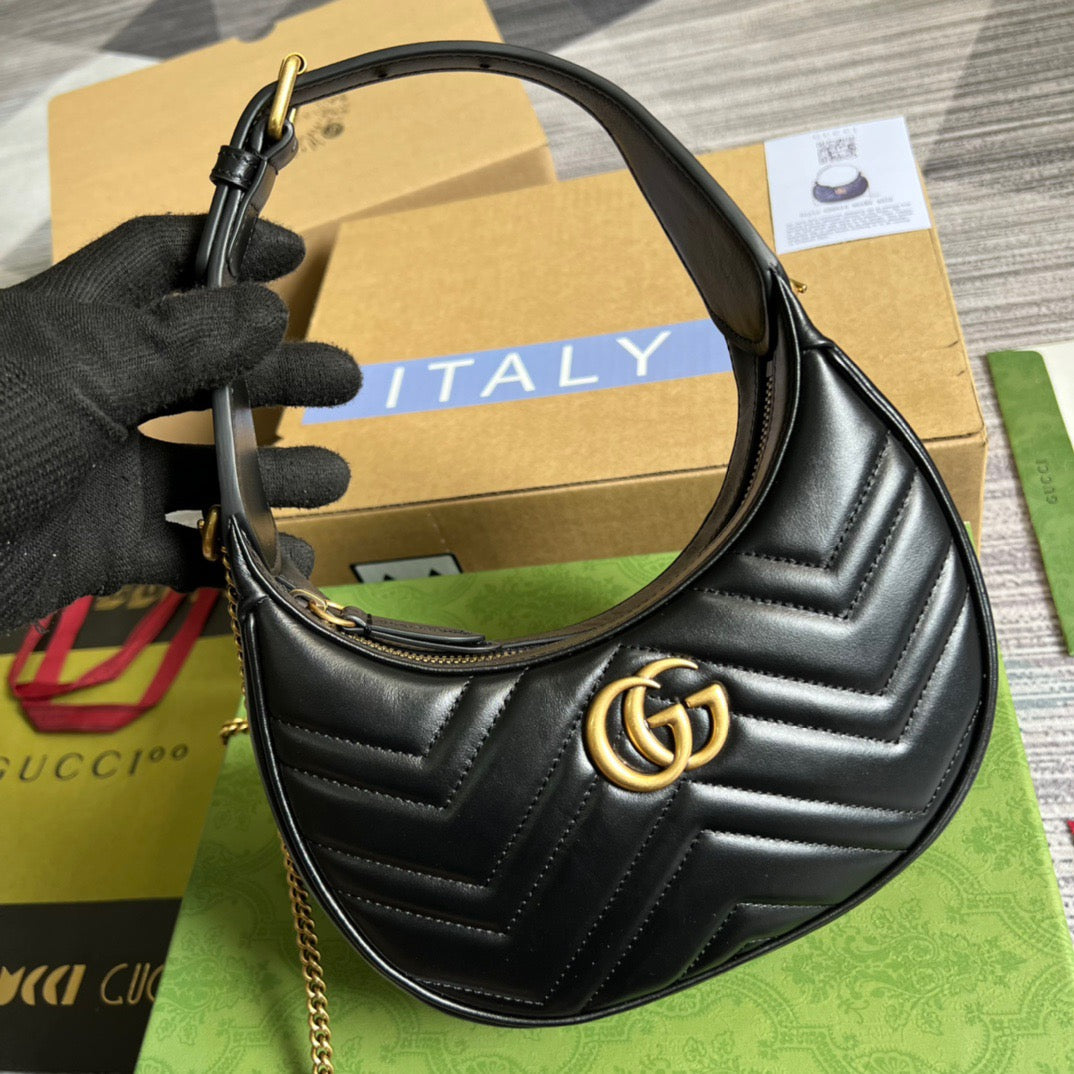 gg Marmont Half Moon Shaped Mini Bag Black For Women, Women’s Bags 8.5in/22cm gg 699514 DTDHT 1000