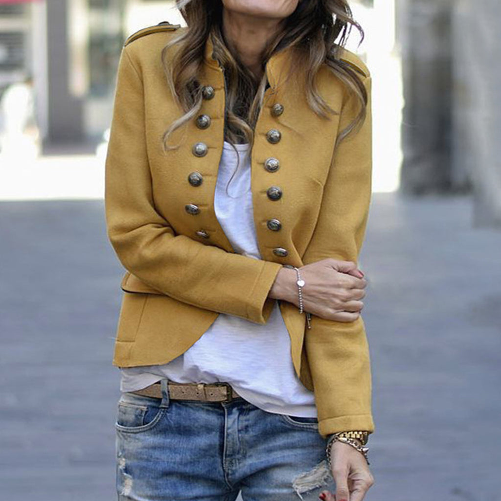 Everyday Stand Collar Long Sleeve Double Breasted Jacket