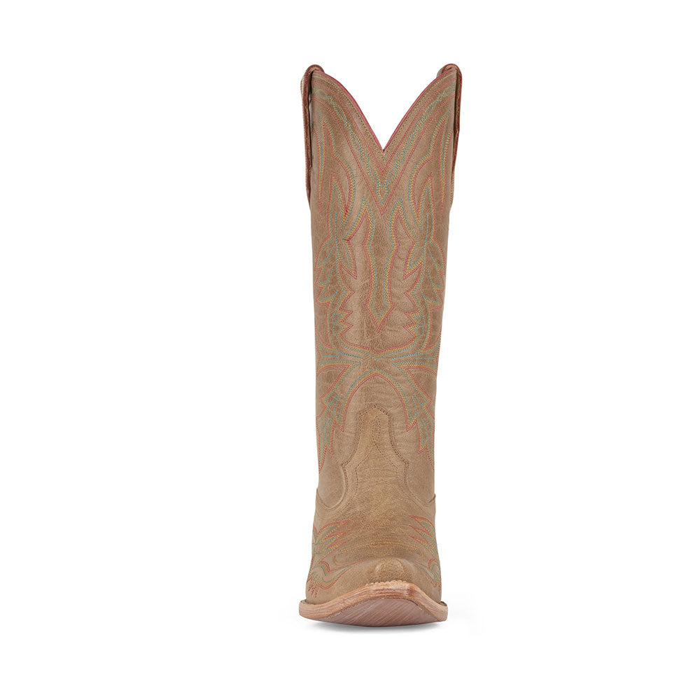 Embroidered Low Heel Snip Toe Mid-Calf Tan Cowgirl Boots for Women