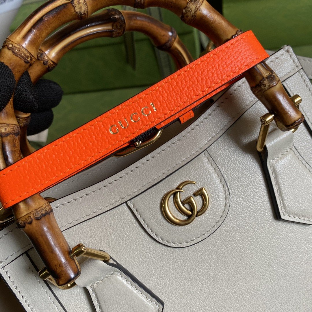 gg Diana Mini Tote Bag White For Women 8in/20cm gg 702732 U3ZDT 9196