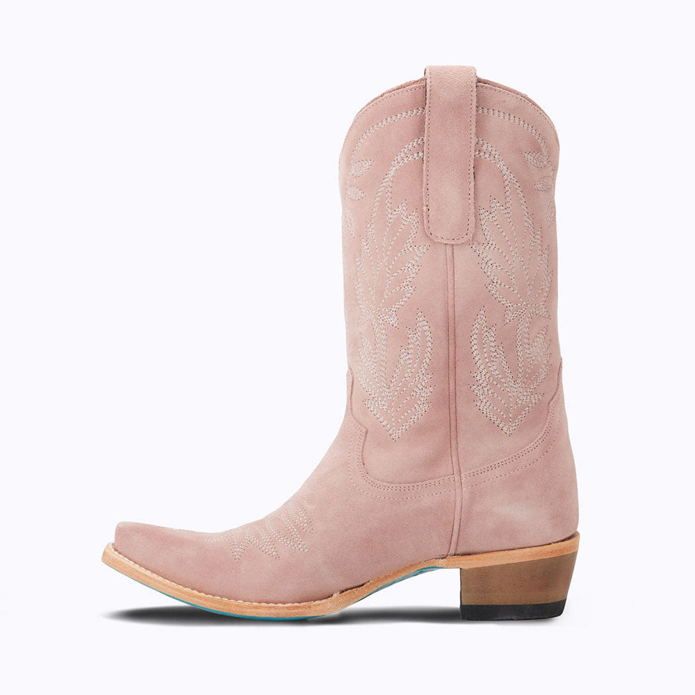 Beige Faux Suede Pointed Toe Chunky Heel Mid-Calf Cowgirl Boots