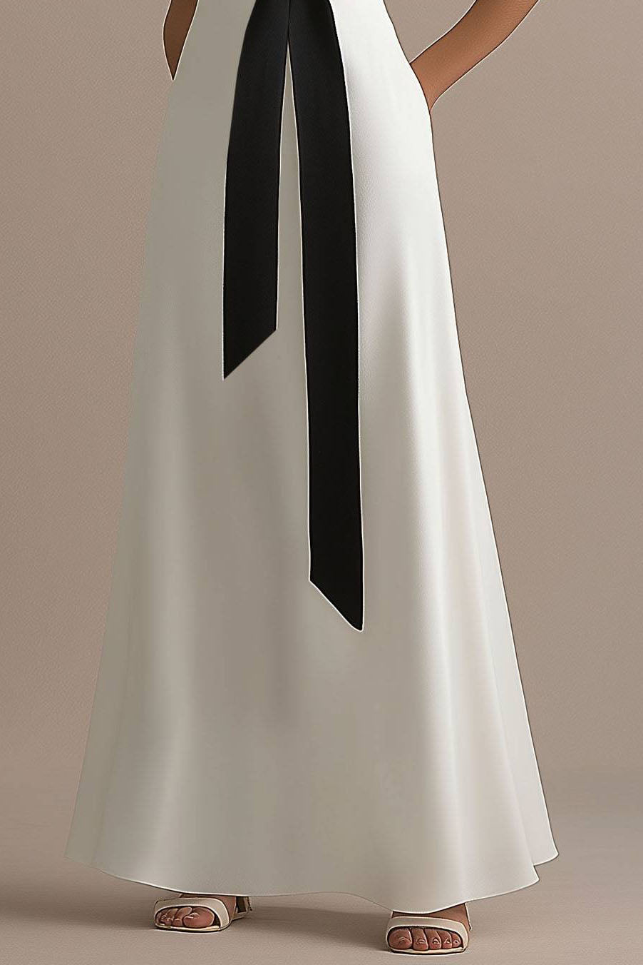 Formal Black and White Halter Cross-Neck Maxi Dress