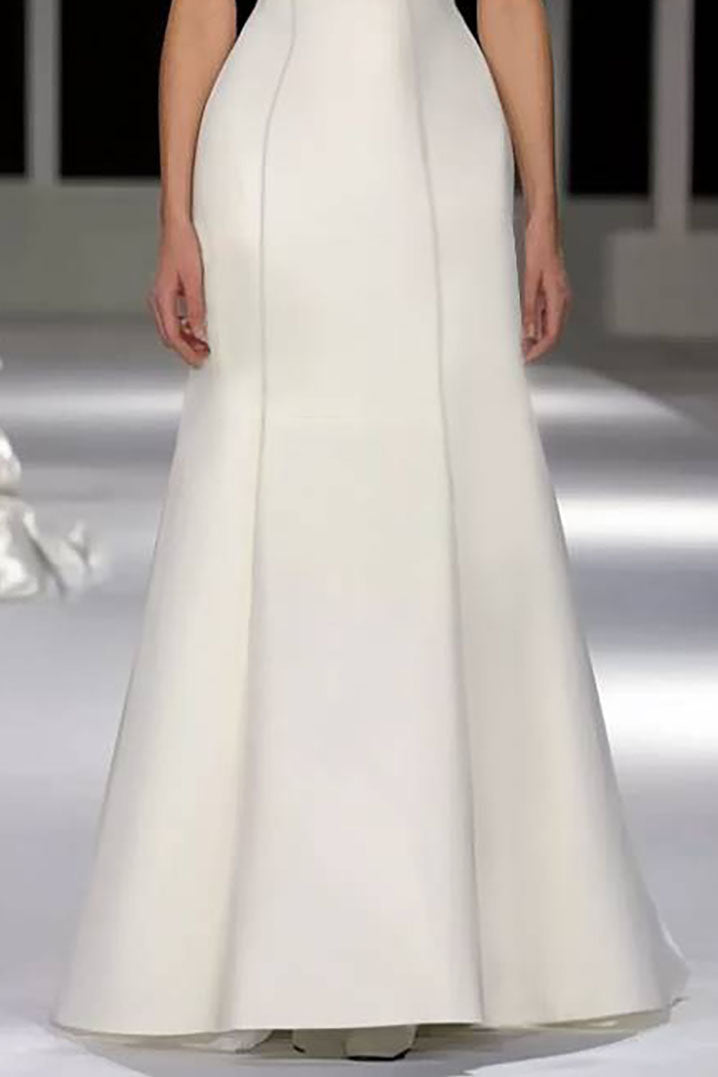Formal Evening Dress White Strapless Black Waistband Floor-Length Gown