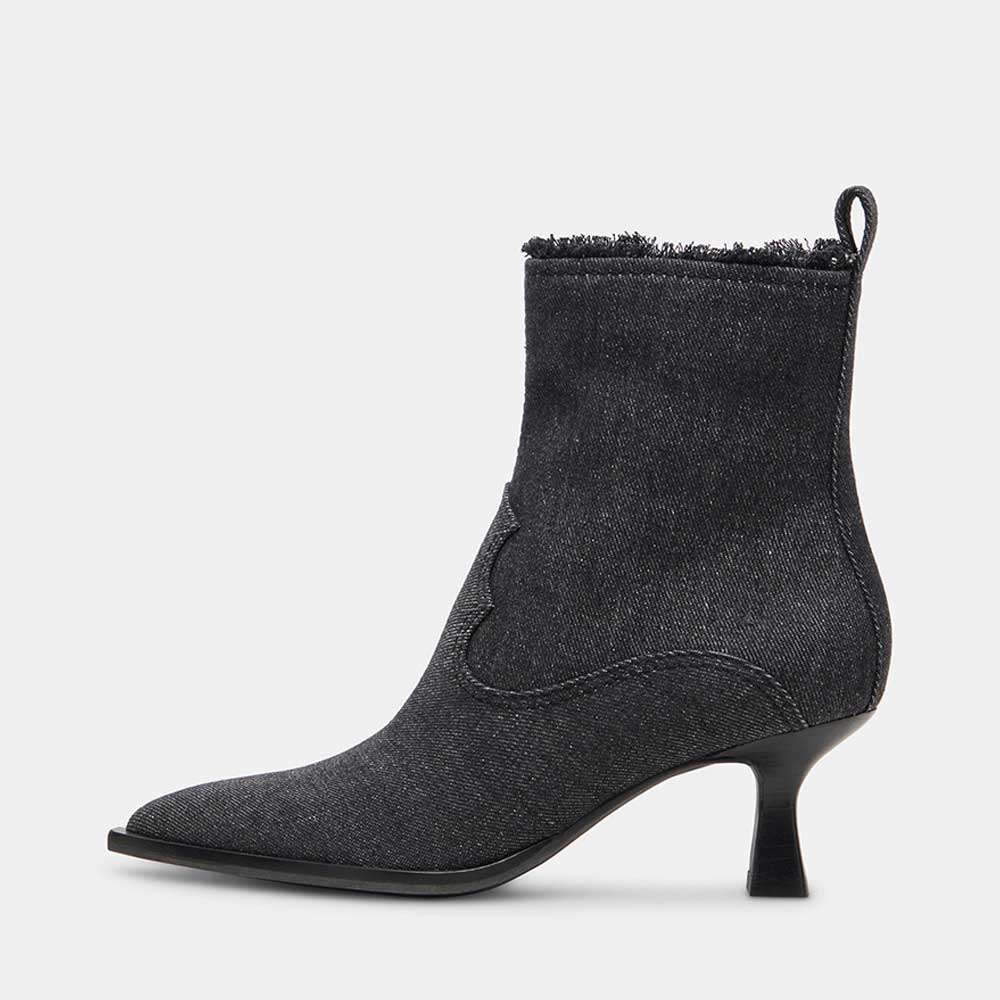 Denim Black Pointed Side-Zip Ankle Boots for Women