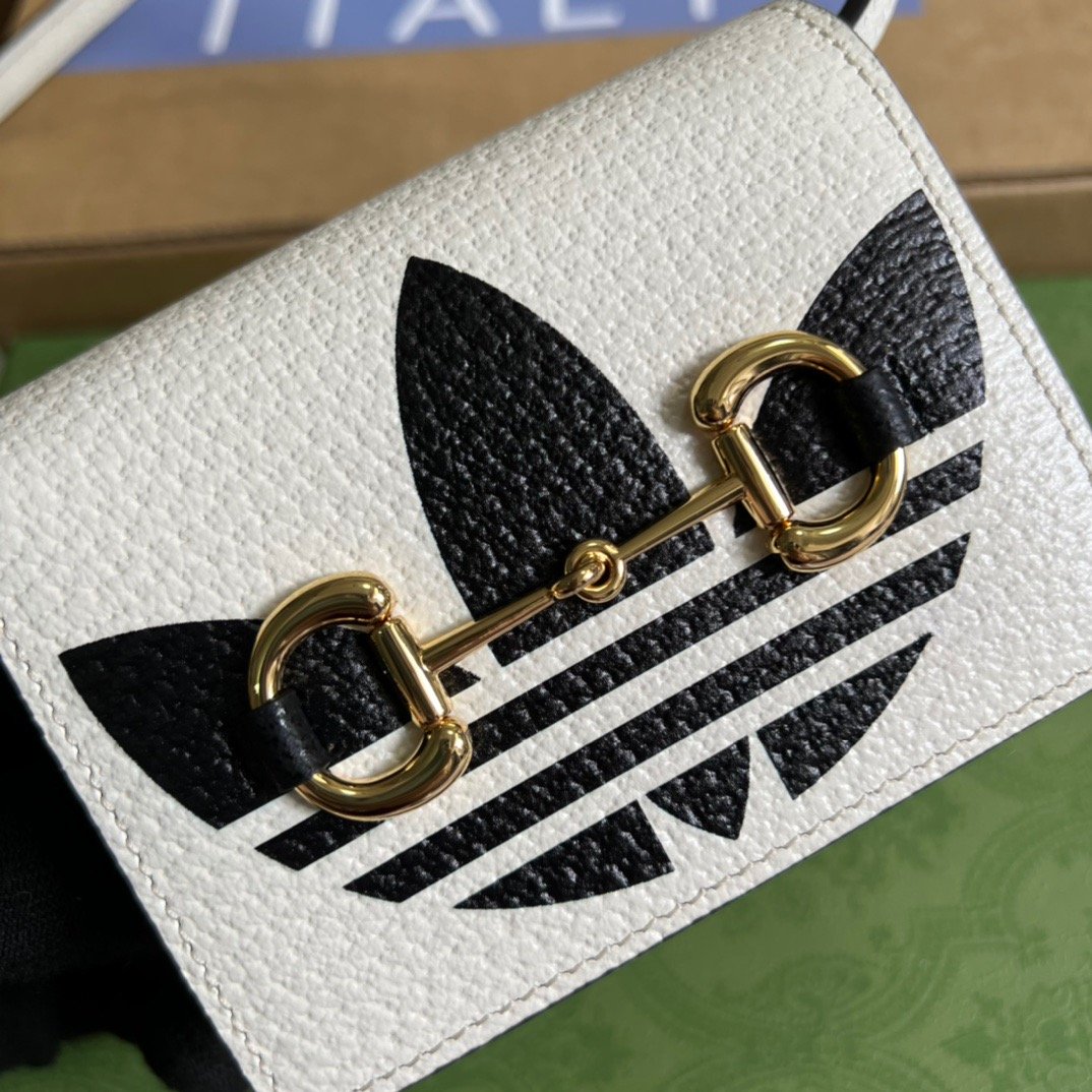 gg x Adidas Card Case With Horsebit White For Women, Women’s Bags 4.2in/11cm gg 702248 DJ24G 8847