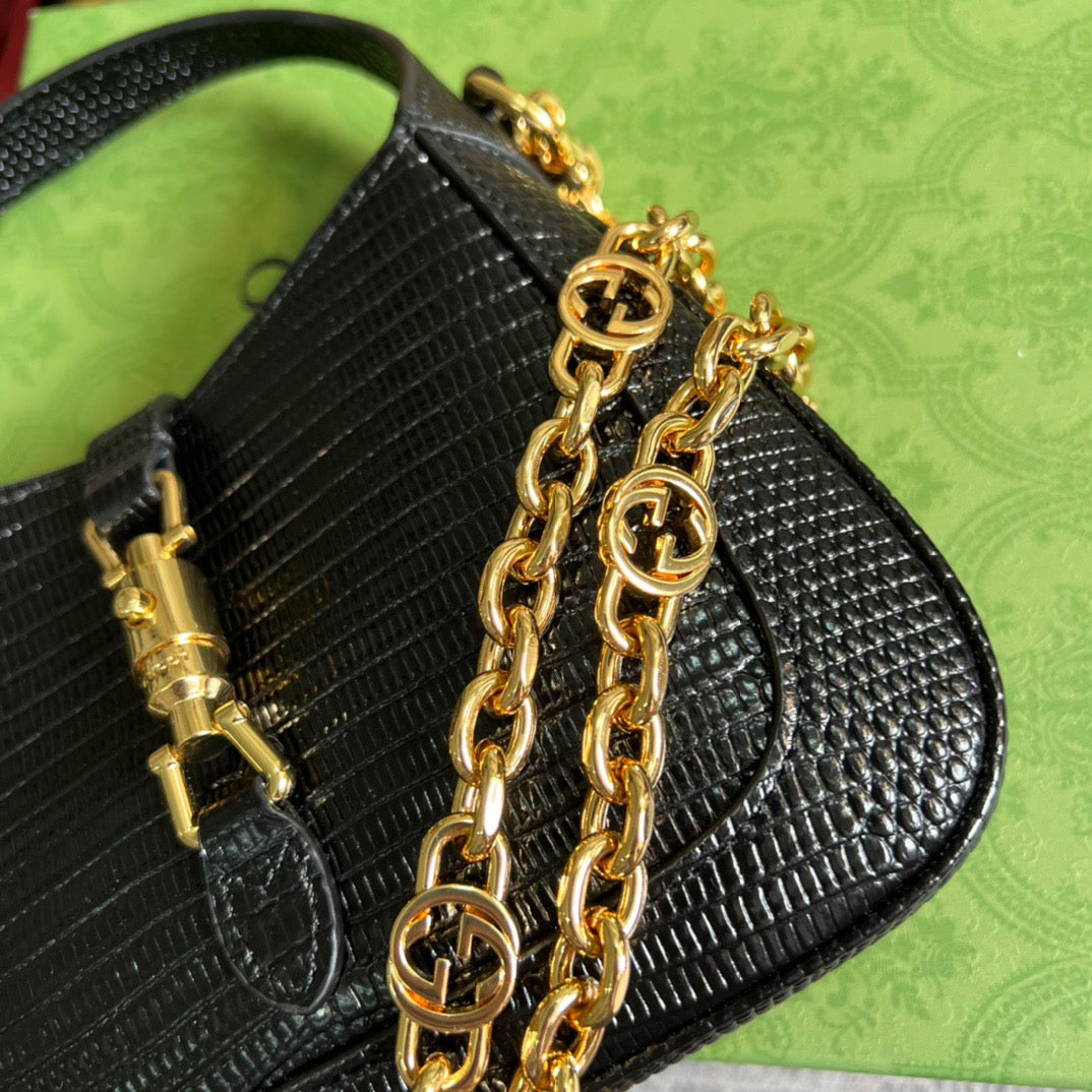 gg Jackie 1961 Lizard Mini Bag Black For Women, Women’s Bags 7.5in/19cm gg 675799 LUZ0G 1000