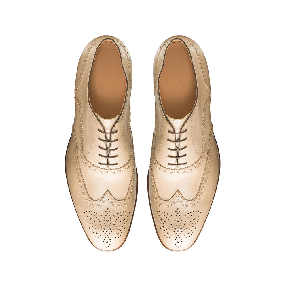 Beige Vegan Leather Round Toe Low Heel Lace-Up Oxford Shoes Women