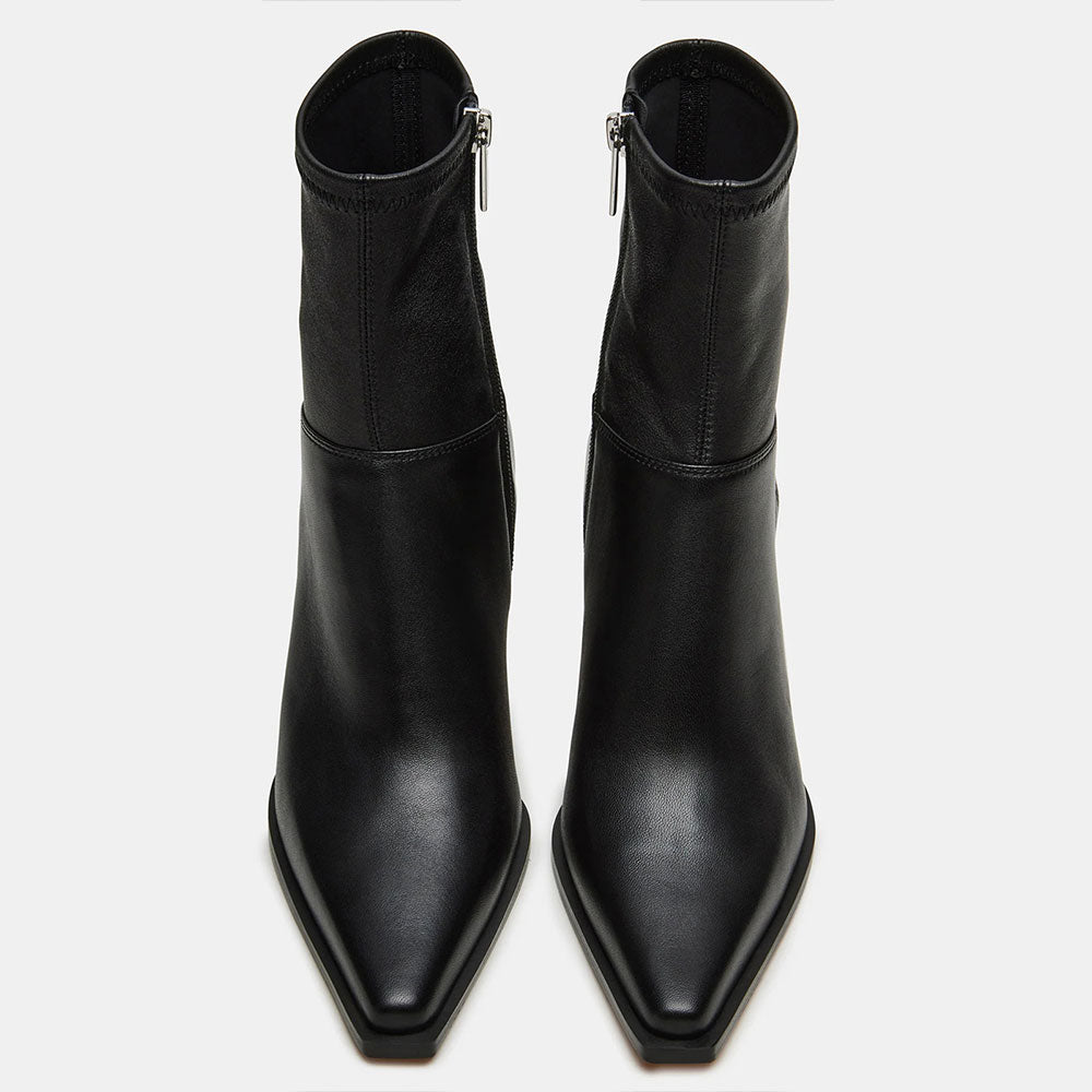 Elegant Black Pointed Toe Spool Heel Ankle Boots with Side Zipper