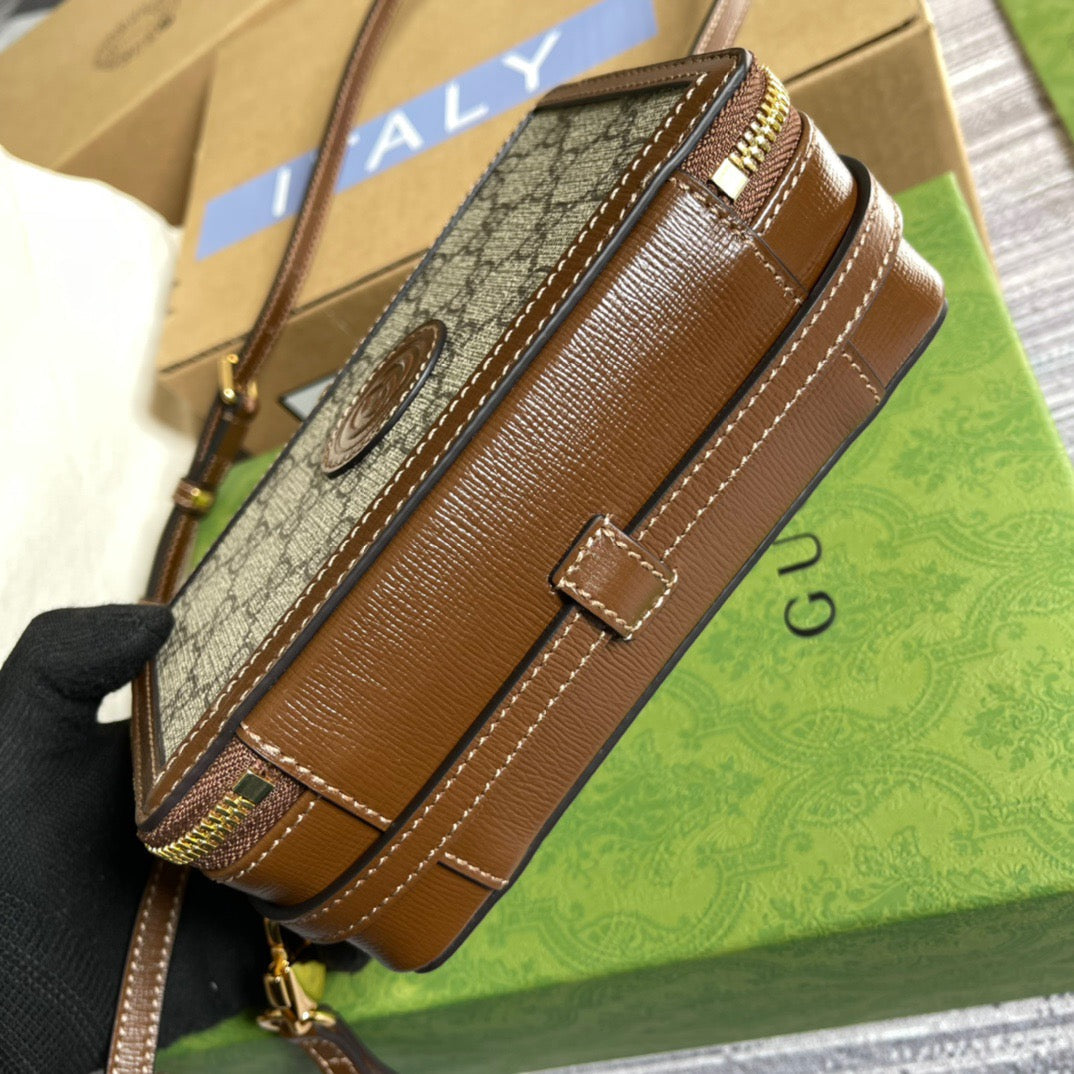 gg Mini Bag With Interlocking G Beige And Ebony gg Supreme Canvas And Brown For Women 9in/23cm gg