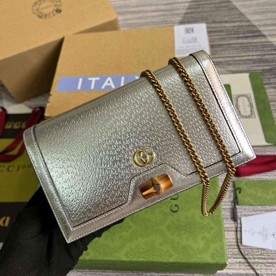 gg Diana Mini Bag With Bamboo Silver For Women, Women’s Bags 7.5in/19cm gg