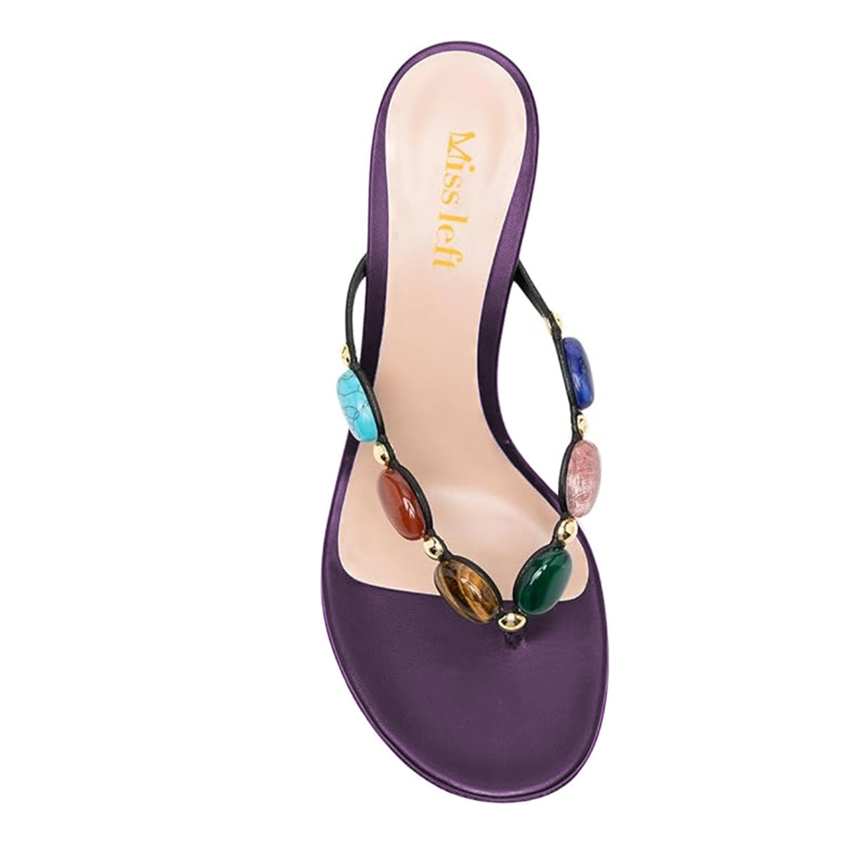 Dark Purple Round Toe High Heels Sandals with Colorful Jewels
