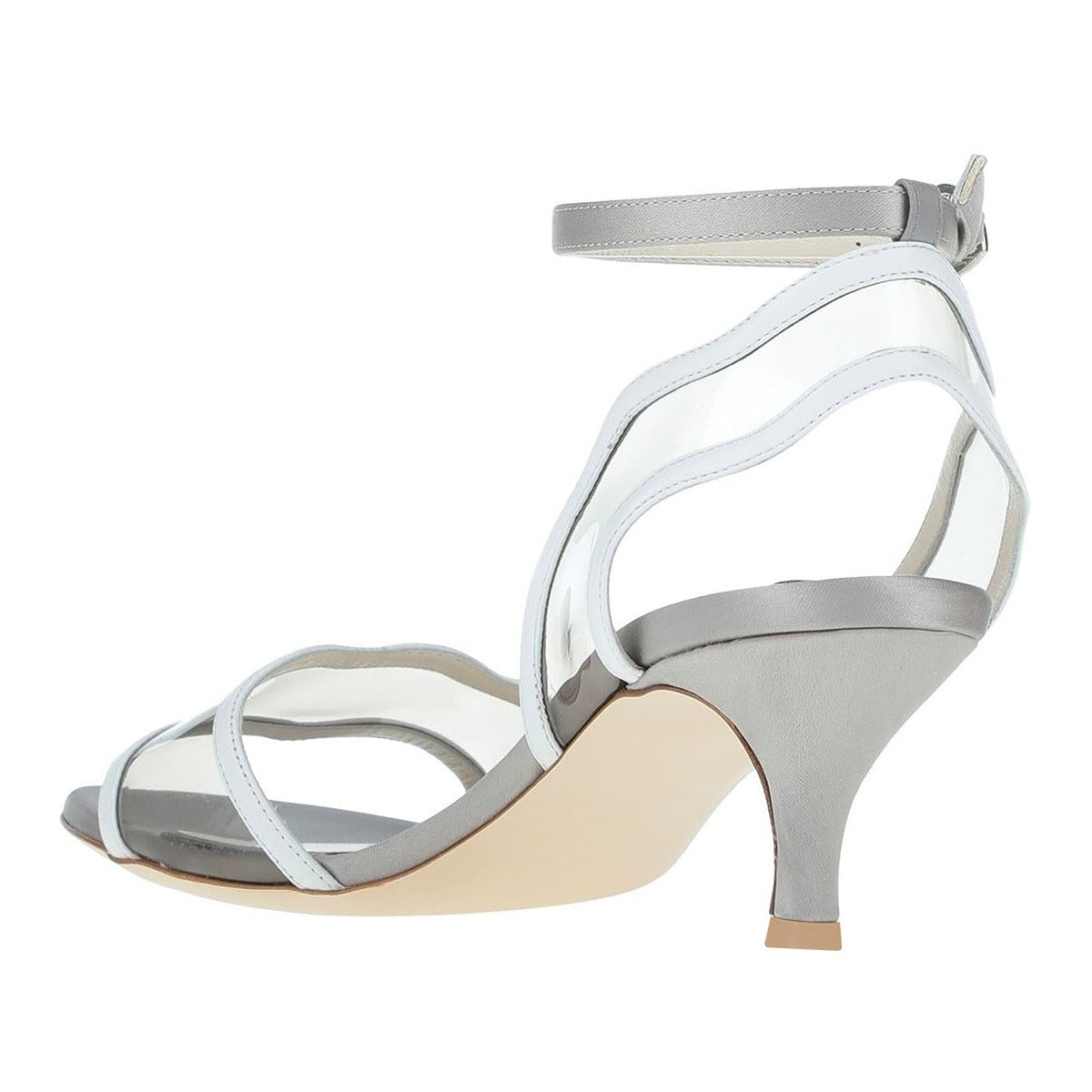 Fashion Gray Wave Strappy Open Round Toe Kitten Heeled Sandals