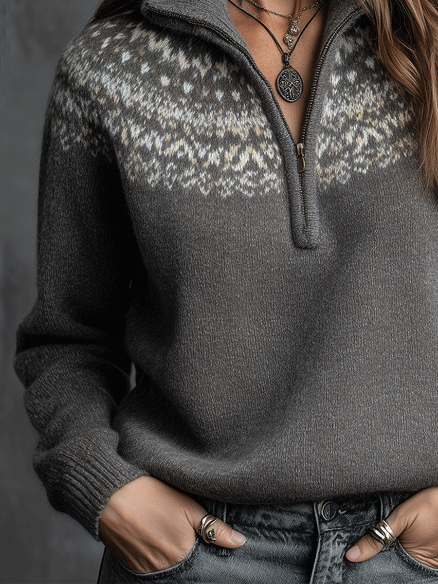 Fair Isle Knit Quarter Zip Sweater