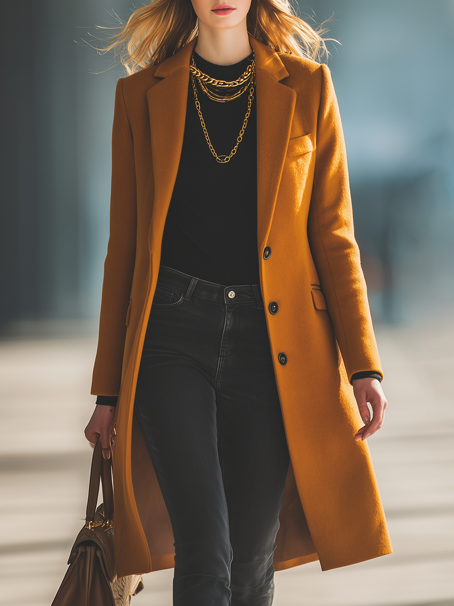 Elegant Retro 3-pocket Single-breasted Woolen Coat