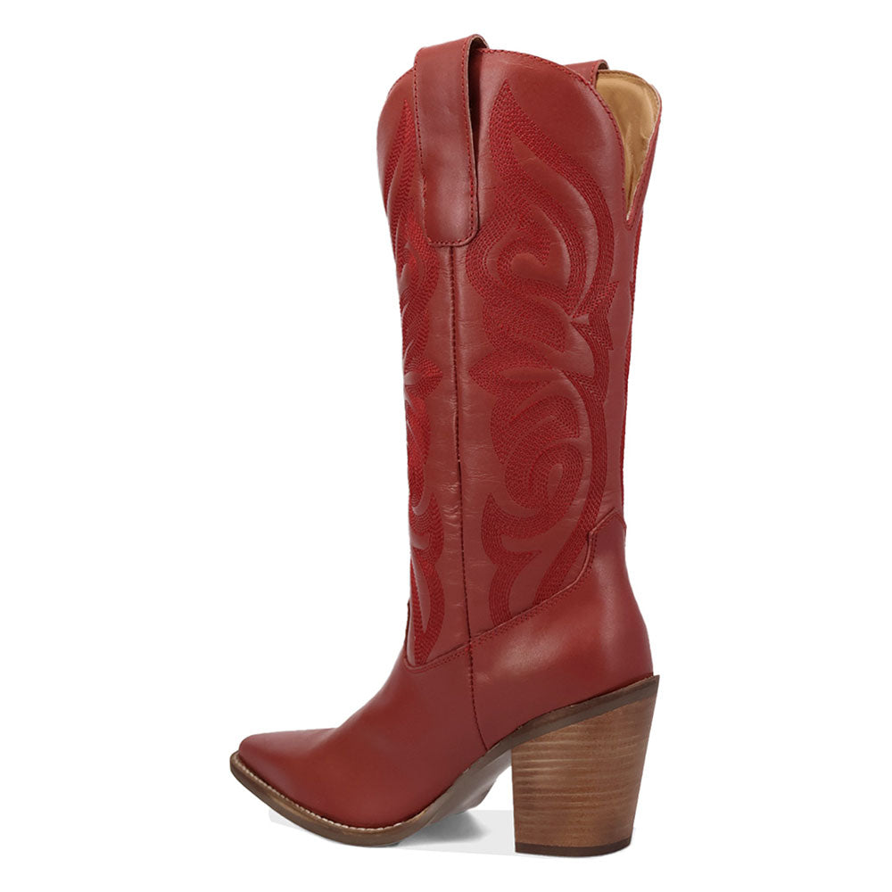 Embroidered Block Heel Mid-Calf Snip Toe Red Cowgirl Boots