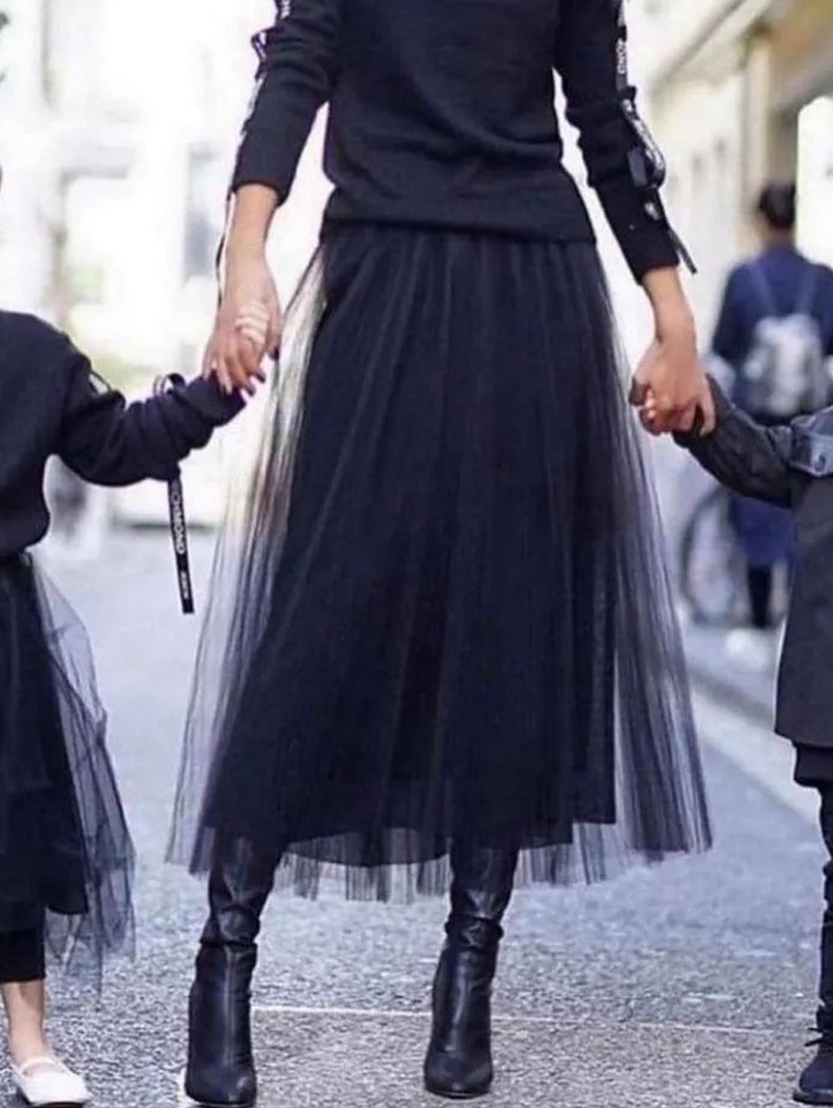 Daily Layered Pleated Stretchy Waist Solid Tulle Midi Skirt