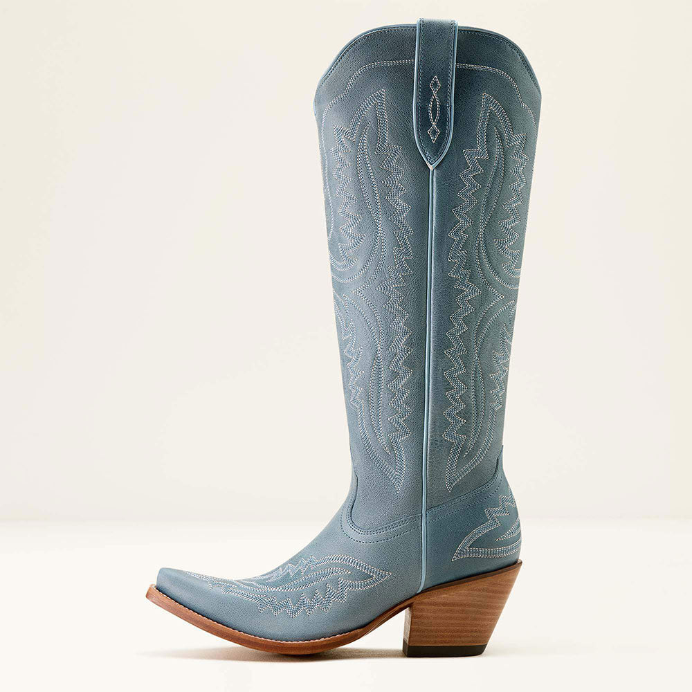 Embroidered Wing Snip Toe Mid Heel Greyish Blue Cowboy Boots for Women