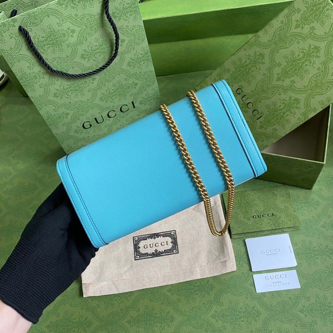 gg Diana Chain Wallet With Bamboo Blue For Women, Women’s Bags 7.4in/19cm gg