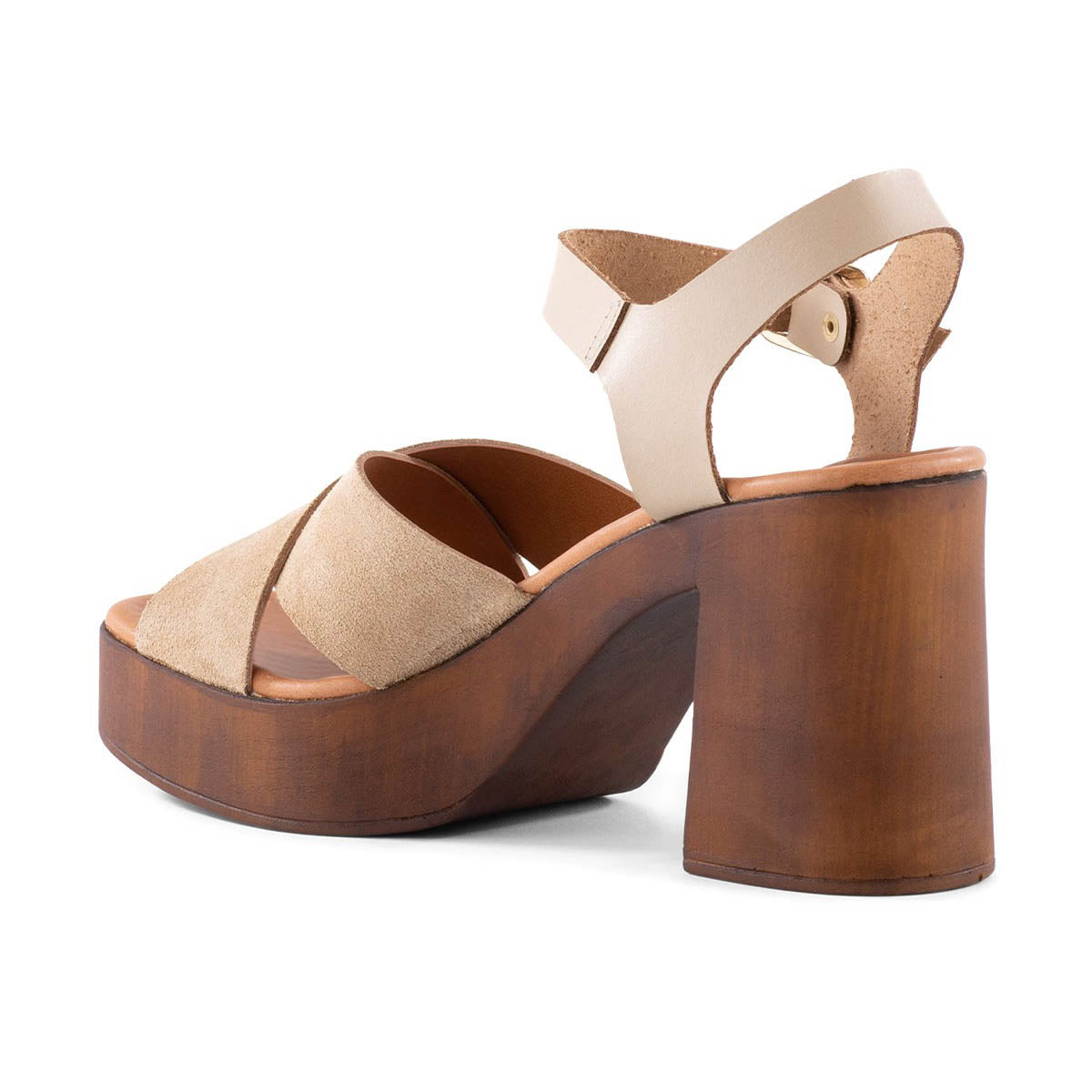 Beige Open Toe Ankle Strap Buckle Platform Sandals for Women