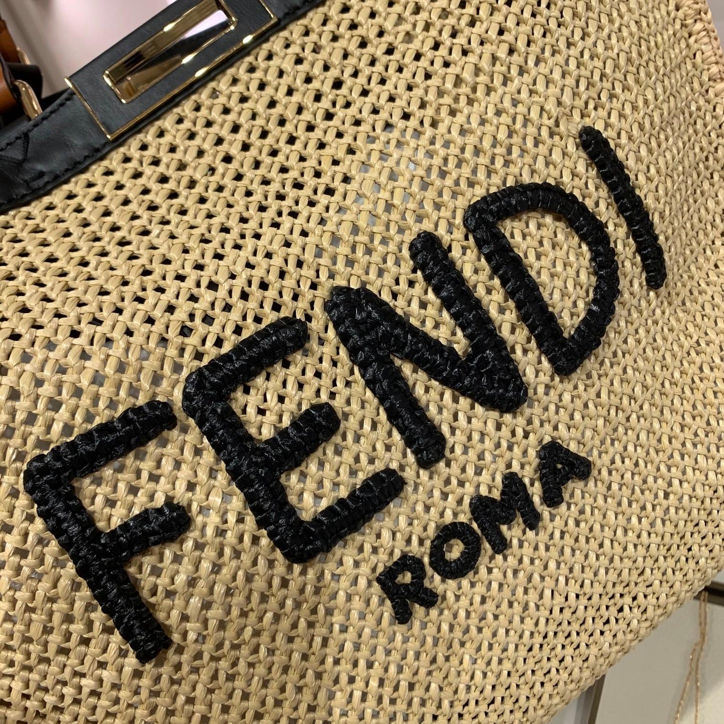 FI Peekaboo X-tote Medium Woven Straw Tote Bag For Women, Handbags 16.1in/41cm FF