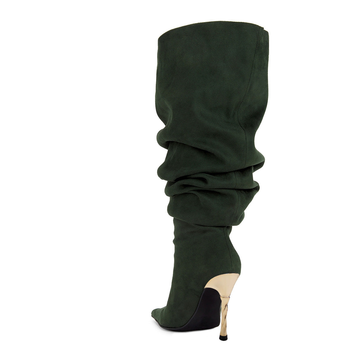 Deep Green Stripes Pointed Toe Stiletto Heel Slouch Boots for Women