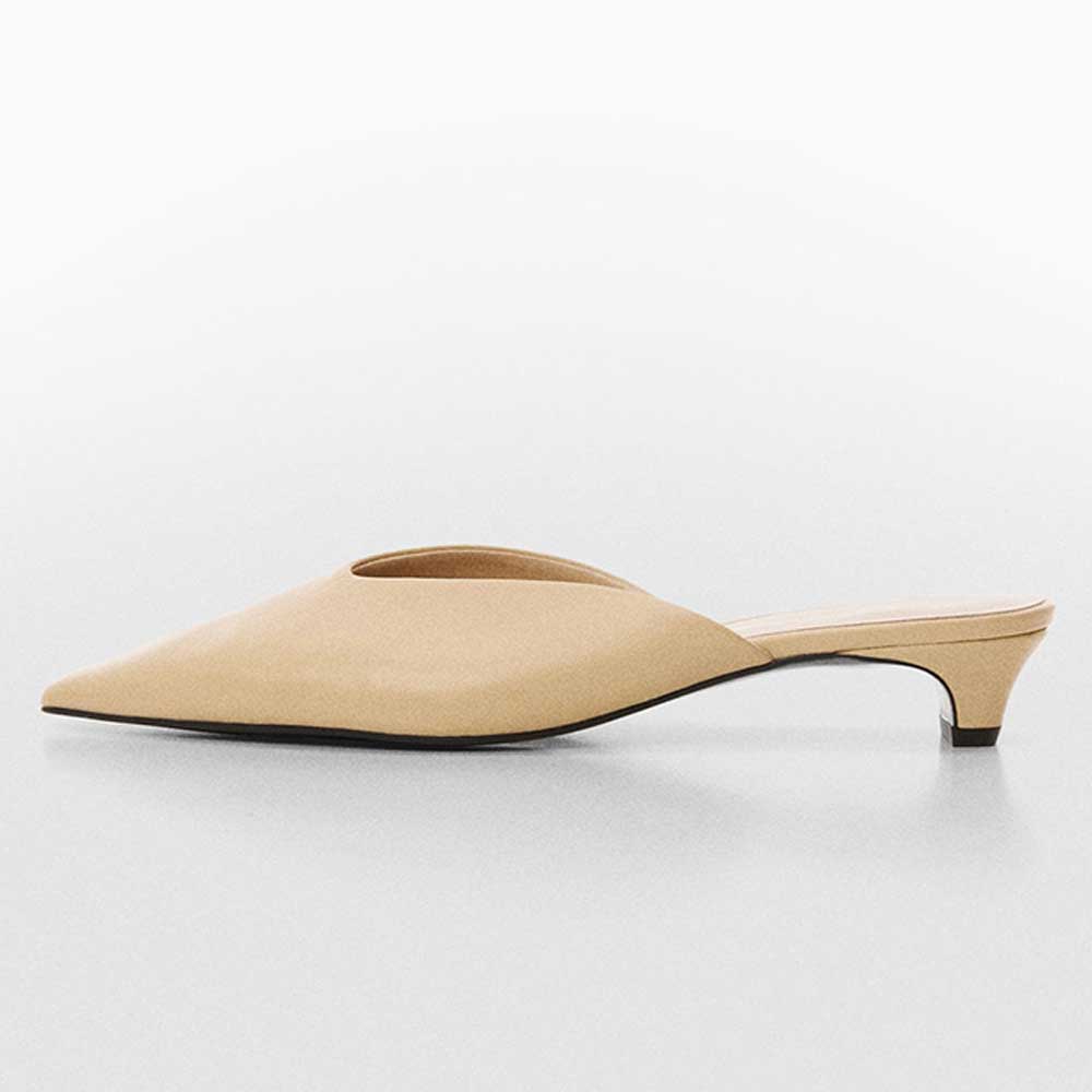 Beige Snip Toe Cone Heel Slip On Mules for Women