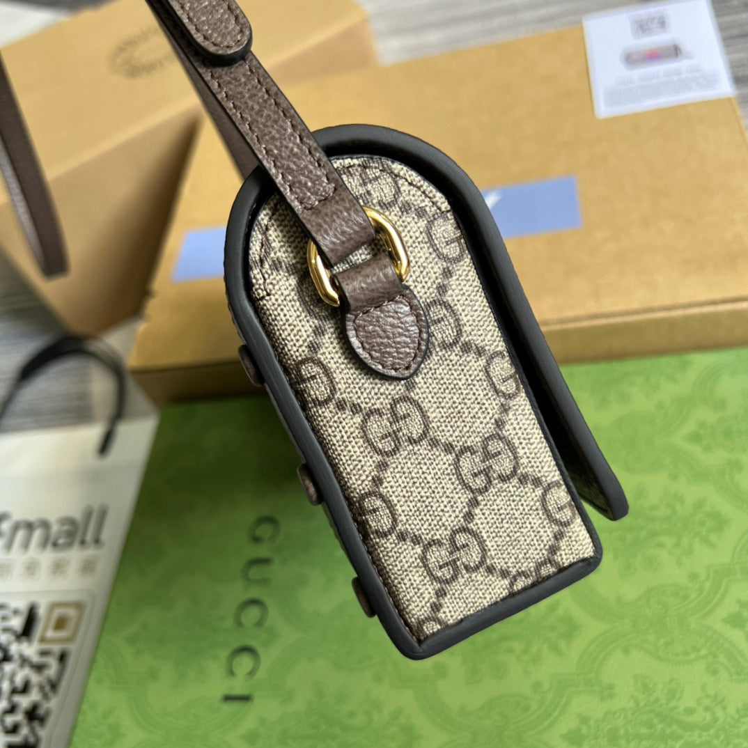 gg Mini Printed Monogrammed Coated-Canvas Messenger Bag Beige And Ebony gg Supreme Canvas For Women 7.1in/18cm gg 1647597277738776
