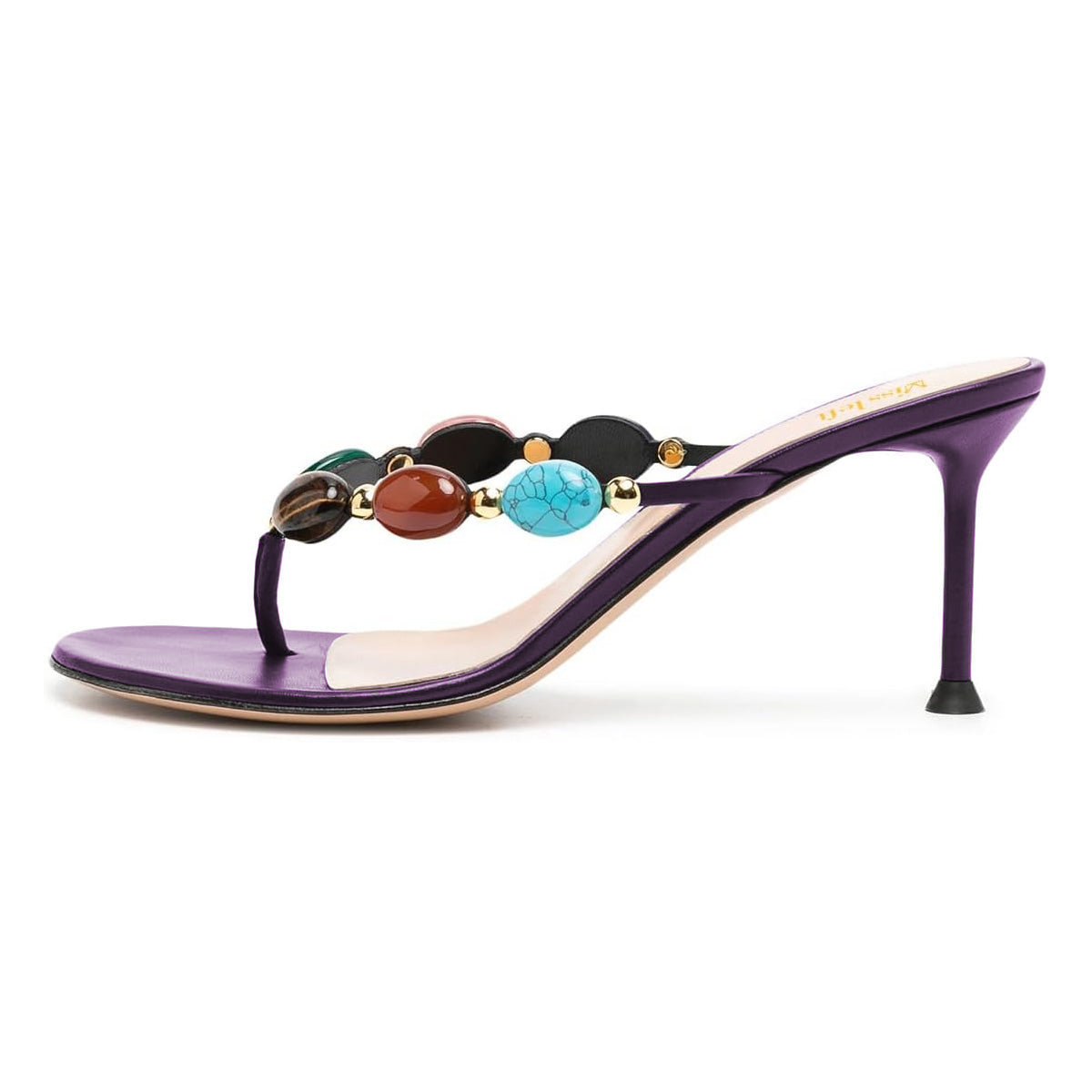 Dark Purple Round Toe High Heels Sandals with Colorful Jewels