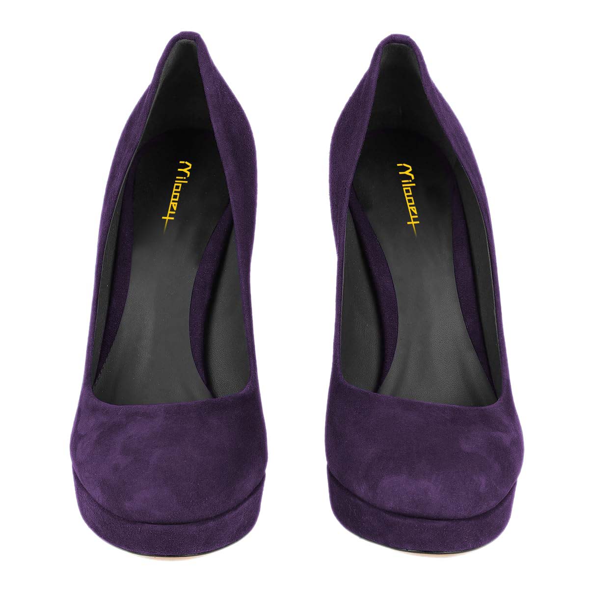 Dark Purple Vegan Suede Round Toe Chunky Heel Platform Pumps Shoes