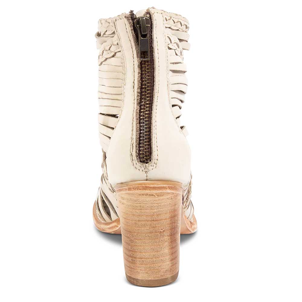 Beige Braided Hollow-Out Peep Toe Chunky Heel Ankle Boots with Zipper