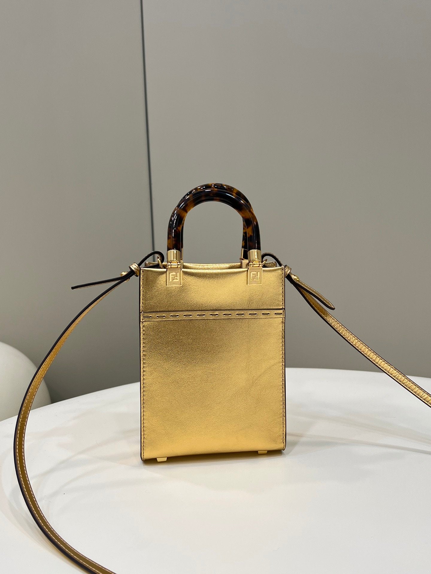 FI Mini Sunshine Shopper Gold For Women, Handbags, Shoulder And Crossbody Bags 7.1in/18cm FF 8BS051AJH7F1GNN