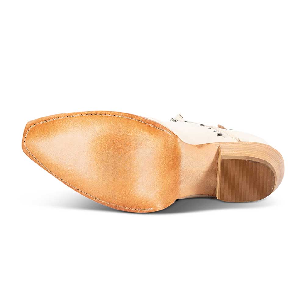 Beige Closed Toe Studded Hollow-Out Block Heel Side V Cut Ankle Boots