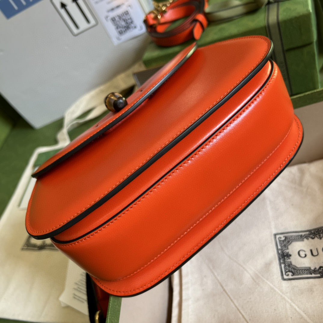 gg Bamboo 1947 Small Top Handle Bag Orange For Women 8.3in/21cm gg 675797 10ODT 7768