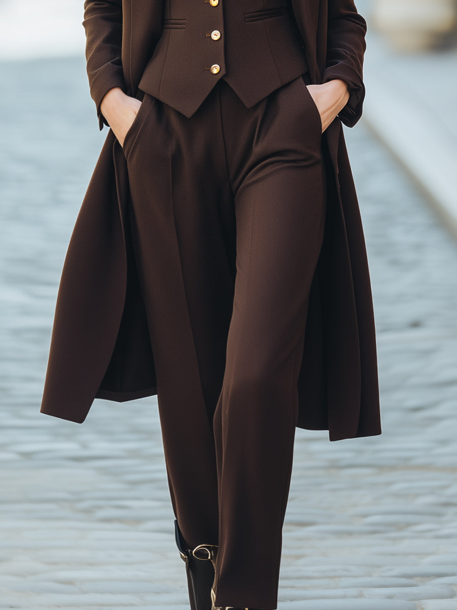 Deep Chocolate Brown Three-Piece Suit Set