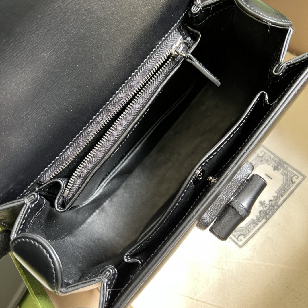 gg Bamboo 1947 Small Top Handle Bag Black For Women 8.3in/21cm gg 675797 10ODP 1060