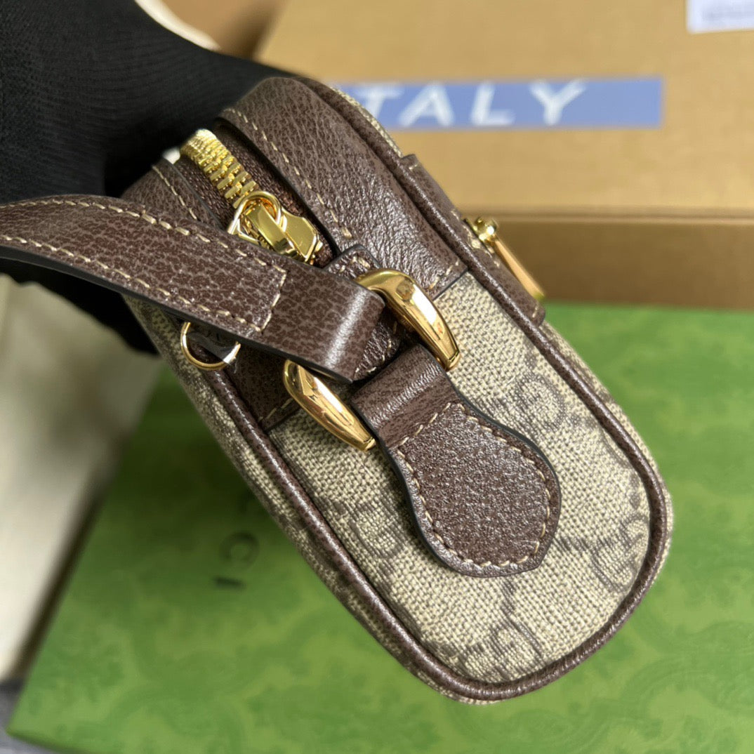 gg Ophidia Mini gg Bag Beige/Ebony gg Supreme Canvas With Brown For Women 7in/17.5cm gg 517350 96IWS 8745
