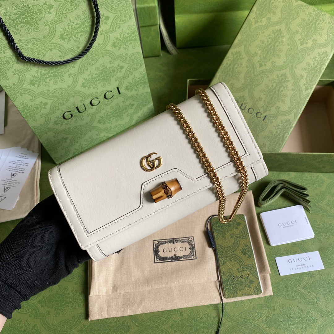 gg Diana Chain Wallet With Bamboo White For Women, Women’s Bags 7.4in/19cm gg 658243 17Q0T 9022