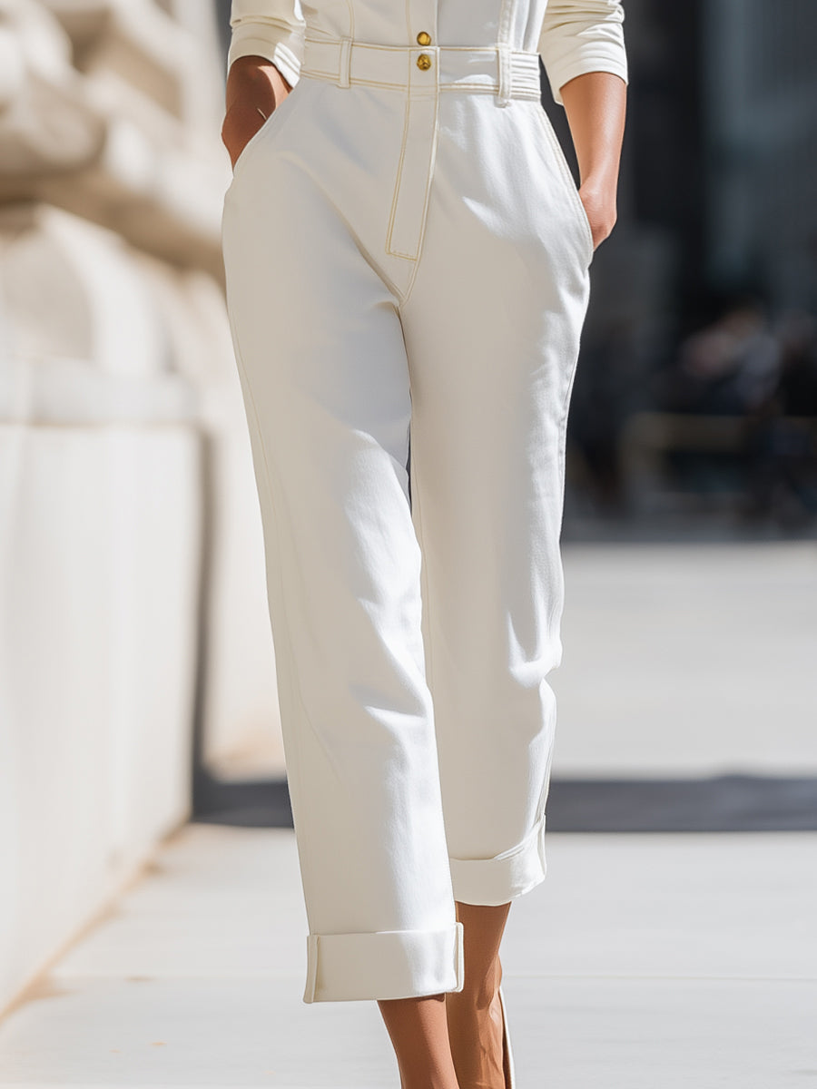 Denim Utility Shirt With Cuffed Trousers Set